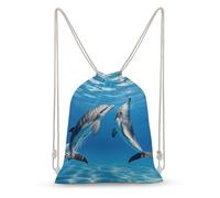 MXZERFKGLA Drawstring Backpack Sports Gym Bags Two Dolphins Drawstring Bags for Men Women Beach Bag String Bag