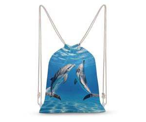 MXZERFKGLA Drawstring Backpack Sports Gym Bags Two Dolphins Drawstring Bags for Men Women Beach Bag String Bag