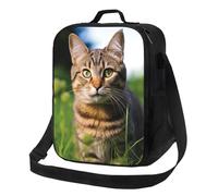 MXZERFKGLA Insulated Lunch Bag Reusable Cooler Bag A Tabby cat on the Grass Lunch Box Lunch Tote Bag for Work Picnic