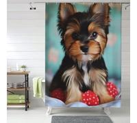 MXZERFKGLA Shower Curtain Set with 12 Hooks Waterproof Fabric Washable Curtain Modern Farmhouse Bath Curtains Yorkie Puppy Shower Curtains for Bathroom Bathtub Decoration 60x72 Inches