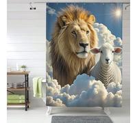 MXZERFKGLA Shower Curtain Set with 12 Hooks Waterproof Fabric Washable Curtain Modern Farmhouse Bath Curtains Lamb with A Lion Clouds Shower Curtains for Bathroom Bathtub Decoration 60x72 Inches