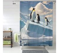 MXZERFKGLA Shower Curtain Set with 12 Hooks Waterproof Fabric Washable Curtain Modern Farmhouse Bath Curtains Penguins On The Iceberg Shower Curtains for Bathroom Bathtub Decoration 60x72 Inches