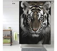 MXZERFKGLA Shower Curtain Set with 12 Hooks Waterproof Fabric Washable Curtain Modern Farmhouse Bath Curtains Black and White Tiger Shower Curtains for Bathroom Bathtub Decoration 60x72 Inches