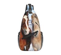 MXZERFKGLA Sling Backpack Cross Chest Bag Two horses standing in the snow Sling Bag Crossbody Bags for Women Men Travel Daypack