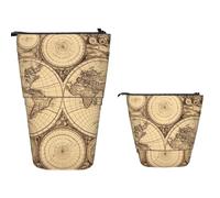 MXZERFKGLA Standing Pencil Case Big Capacity Telescopic Pencil Bag Vintage Old World Map Pop Up Pencils Case Retractable Pencils Pouch Portable Pen Holder Organizer Makeup Bag for Office Supplies