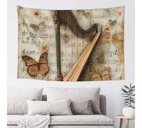 MXZERFKGLA Tapestry Wide Wall Hanging Tapestries Lightweight Art Wall Blanket Harp and Butterfly Tapestry Vintage Mural Home Decor Aesthetic Tapestries for Bedroom Dorm Living Room 60x40 Inch