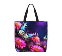 MXZERFKGLA Tote Bag for Women Reusable Grocery Bags Butterfly Beautiful Flowers Tote Bag Shopping Bags with Inner Pocket