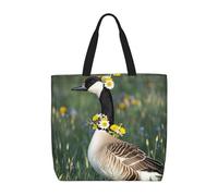 MXZERFKGLA Tote Bag for Women Reusable Grocery Bags Goose Wearing Flowers Tote Bag Shopping Bags with Inner Pocket