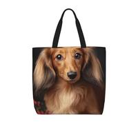 MXZERFKGLA Tote Bag for Women Reusable Grocery Bags Long haired Dachshund Tote Bag Shopping Bags with Inner Pocket