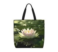 MXZERFKGLA Tote Bag for Women Reusable Grocery Bags Lotus on water Tote Bag Shopping Bags with Inner Pocket
