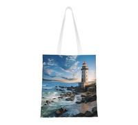 MXZERFKGLA Tote Bag Reusable Shopping Bags Beach Lighthouse Tote Bag Grocery Bags Casual Shoulder Handbag