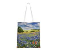 MXZERFKGLA Tote Bag Reusable Shopping Bags Texas Bluebonnets Scenery Tote Bag Grocery Bags Casual Shoulder Handbag