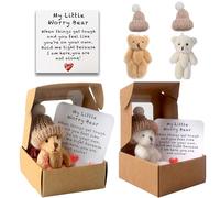 MXZWOC 2PCS Worry Bear in a Box,My Little Worry Bears,Handmade Mini Pocket Bears Hug Plush with Emotional Uplifting Support Card,Soft Handmade Keepsake for Lovers,Kids,Friends