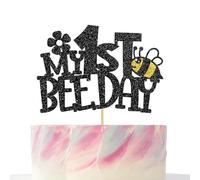 My 1st Bee Day Cake Topper, Black Glitter First Birthday Sweet as can Bee Party Decoration Bumble Bee & Honey Bee Themed Party Supplies