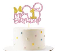 My 1st Birthday Cake Topper - Gender Reveal Party Cake Supplies - Baby Shower - Bow 1st Birthday Party Decoration - Pink Glitter