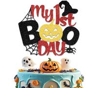 My 1st Boo Day Cake Topper, Halloween Happy Birthday Cake Decoration, Baby's 1st Halloween Birthday Party Decoration, Pumpkin Them Baby Shower Birthday Anniversary Party Supplies Balck Red Gold
