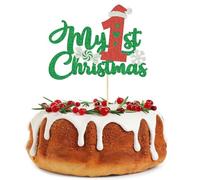 My 1st Christmas Cake Topper - Glitter Baby First Merry Christmas Cake Decoration New Year Holiday Baby Shower Kids Birthday Party Cake Picks Supplies
