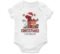 My 1st Christmas Personalised Babygrow for Baby Boys Girls Tartan Reindeer Babies First Xmas Vest, 3-6 Months, White