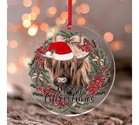 My 1st Christmas Xmas Ornament Cow Lovers Gift Indoor Home Decor Christmas Coo Highland Cow with Christmas Hat Acrylic Christmas Bauble Newborn New Baby Parents Mom Dad Xmas Present for Baby Parents
