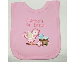 My 1st Easter Chick Personalised Bib Individually Handmade in The UK with Embroidered Name. (Baby Pink)