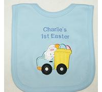 My 1st Easter Truck Personalised Bib Individually Handmade in The UK with Embroidered Name (Blue)