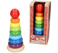 My 1st Wooden Rainbow Stacker Toy, Classic Ring Tower for Ages 12+ Months, 8 Colourful Rings, Red