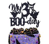 My 3rd Boo-day Cake Topper, Boo I'm 3, Halloween Bat 3rd Birthday Party Decorations Supplies for Boy Girl, Black Glitter