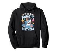 My 4th Fintastic Shark Birthday Party 4 Years Old Shark Pullover Hoodie
