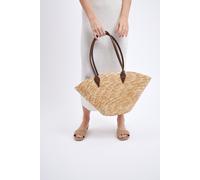 My Accessories London Women's Oversized Fan Shape Straw Bag with Faux Leather Handles in Natural My Accessories London Natural