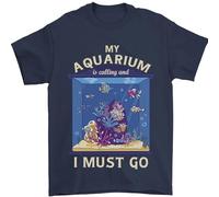 My Aquarium is Calling Tropical Fish Tank Mens T-Shirt 100% Cotton Navy Blue M