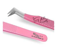 MY AR Store Fiber tip Lash Eyelash Extension Tweezers, Japanese Stainless Steel Lash Tools Straight Curved 45 90 Degree Angled Tip, Russian Volume Tweezers Precision (Pink) (L-Shape Volume Tweezers)