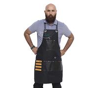 My AR store® Professional Cotton Jeans Barber Apron with 7 Pockets, Apron for Hairdressing Bbq Kitchen Garden Carpenter, adjustable straps with rings (Black)