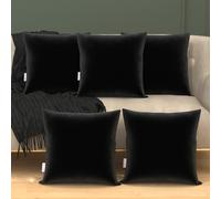 MY ARMOR Velvet Cushion Covers Set of 5-12 x 12 Inches / 30 x 30 Cm, Soft & Luxurious Cushion Cases for Bedroom, Sofa, Chair & Living Room - Black