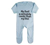 My Aunt is definitely cooler than my Dad (style one text) [BBY6] baby romper jumpsuit with feet, 3-6 months, Pastel Blue