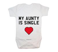 "My Aunty is Single" Bodysuit/Baby Grow, Baby Clothing, Rude, Cute, Funny, Baby Boy, Baby Girl, Unisex, Hilarious, Cheeky, Novelty, Christmas, Baby Shower, Birthday Gifts, Presents (12-18 Months)