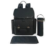 My Babiie Changing Bag Backpack - With Insulated Bottle Holder, Portable Changing Mat, Baby Travel Bag, Nappy Back Pack, 9 Pockets - Black Quilted