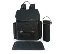 My Babiie Changing Bag Backpack - With Insulated Bottle Holder, Portable Changing Mat, Baby Travel Bag, Nappy Back Pack, 9 Pockets - Black Quilted