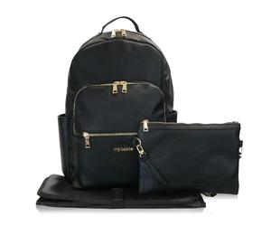 My Babiie Backpack Pro Changing Bag - 2 Insulated Bottle Holders, Clutch Bag, Portable Changing Mat, Stroller Clips, Baby Travel Bag, Nappy Back Pack, Vegan Leather - Black & Gold
