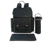 My Babiie Changing Bag Backpack - With Insulated Bottle Holder, Portable Changing Mat, Baby Travel Bag, Nappy Back Pack, 9 Pockets - Black Quilted