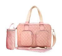 My Babiie Changing Bag Tote - With Insulated Bottle Holder, Portable Changing Mat, Baby Travel Bag, Nappy Messenger Bag, 2 Front Pockets - Pink Quilt