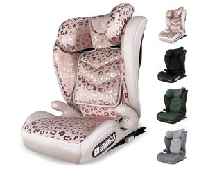 My Babiie Highback Booster Car Seat - ISOFIX, 100-150cm (Approx. 4-12 Years, Group 2/3), i-Size R129, Adjustable Child High Back Seat, Padded, 10 Position Headrest - Blush Leopard