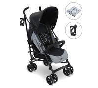 My Babiie MB02 Plus Stroller - from Birth to 4 Years (22kg), Lightweight & Compact Umbrella Fold, Travel Buggy for Toddlers, Pushchair Includes Cup Holder and Rain Cover - Black & Grey