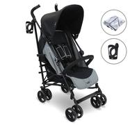 My Babiie MB02 Plus Stroller - from Birth to 4 Years (22kg), Lightweight & Compact Umbrella Fold, Travel Buggy for Toddlers, Pushchair Includes Cup Holder and Rain Cover - Black & Grey