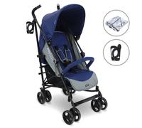 My Babiie MB02 Plus Stroller - from Birth to 4 Years (22kg), Lightweight & Compact Umbrella Fold, Travel Buggy for Toddlers, Pushchair Includes Cup Holder and Rain Cover - Blue & Grey