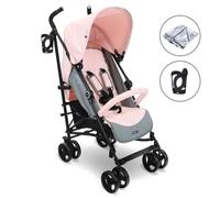 My Babiie MB02 Plus Stroller - from Birth to 4 Years (22kg), Lightweight & Compact Umbrella Fold, Travel Buggy for Toddlers, Pushchair Includes Cup Holder and Rain Cover - Pink & Grey