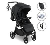 My Babiie MB170 Plus Pushchair - from Birth to 4 Years (22kg), 4-Wheel Suspension, Large Basket, XL Canopy, Foldable, Compact, Stroller with Footmuff, Cup Holder, Rain Cover - Black