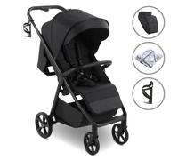 My Babiie MB170 Plus Pushchair - from Birth to 4 Years (22kg), 4-Wheel Suspension, Large Basket, XL Canopy, Foldable, Compact, Stroller with Footmuff, Cup Holder, Rain Cover - Black
