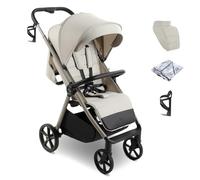 My Babiie MB170 Plus Pushchair - from Birth to 4 Years (22kg), 4-Wheel Suspension, Large Basket, XL Canopy, Foldable, Compact, Stroller with Footmuff, Cup Holder, Rain Cover - Ivory