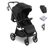My Babiie MB170 Plus Pushchair - from Birth to 4 Years (22kg), 4-Wheel Suspension, Large Basket, XL Canopy, Foldable, Compact, Stroller with Footmuff, Cup Holder, Rain Cover - Black
