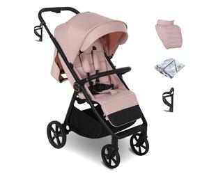 My Babiie MB170 Plus Pushchair - from Birth to 4 Years (22kg), 4-Wheel Suspension, Large Basket, XL Canopy, Foldable, Compact, Stroller with Footmuff, Cup Holder, Rain Cover - Pastel Pink